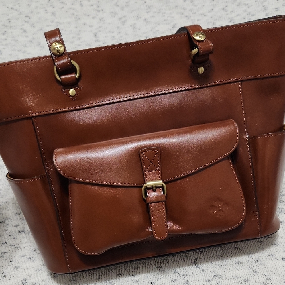 Patricia Nash Brown Leather Tote Bag with Front Pocket